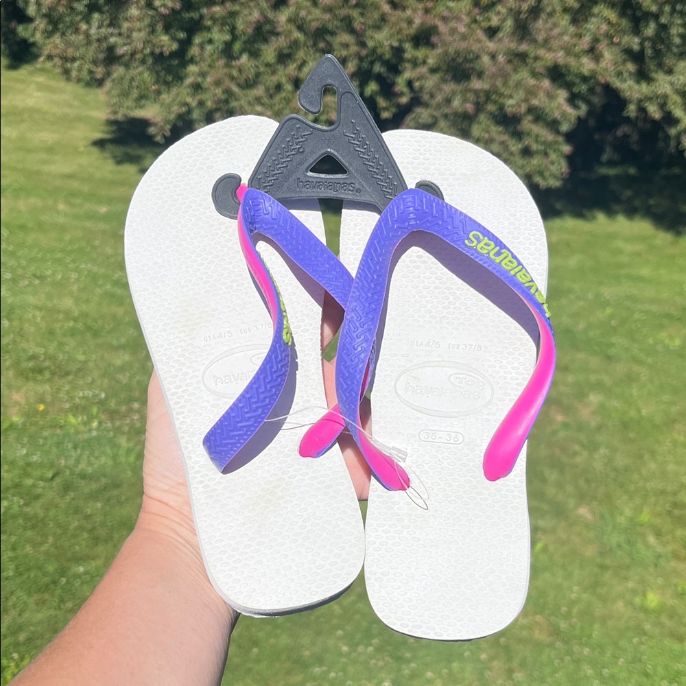 Havaianas White Flip Flops with Purple and Pink Straps